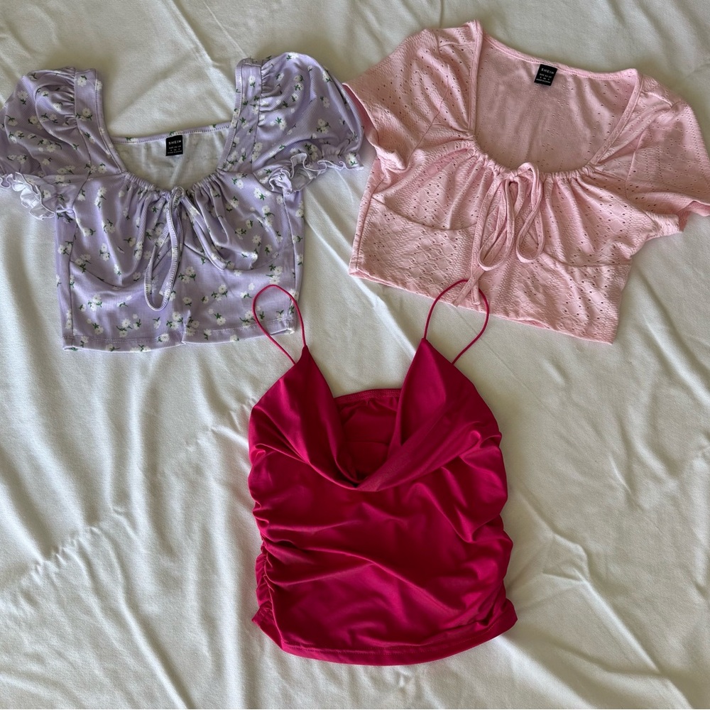 SHEIN Crop Tops Set - Light Pink, Lavender, and Fuchsia size s